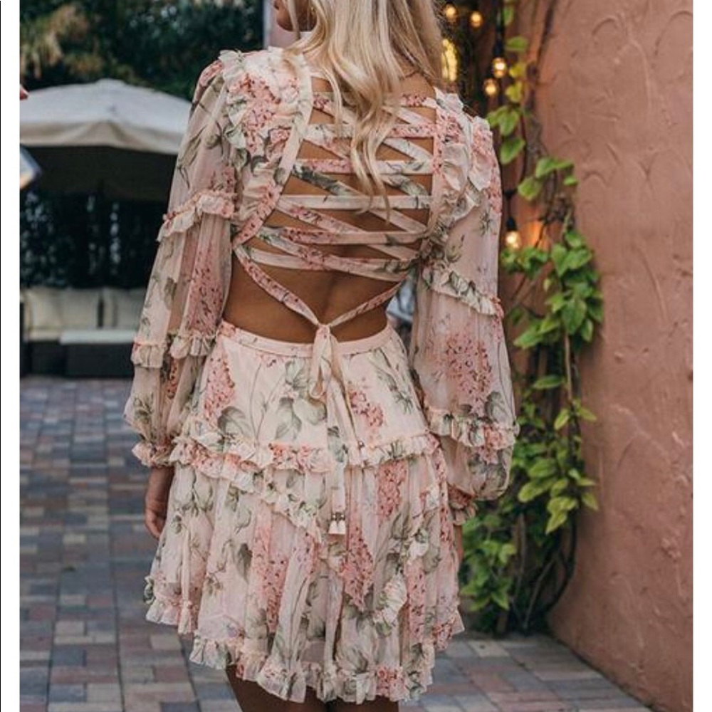 Floral Chiffon Boho Deep V neck backless Dress